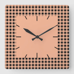 Gingham Melon and Black Square Wall Clock