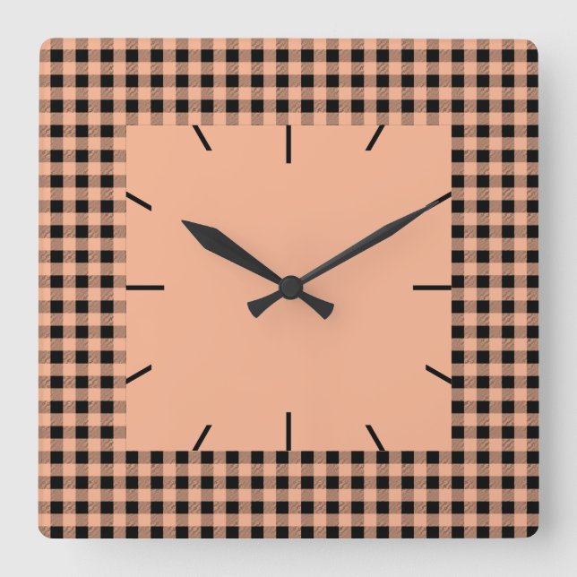 Gingham Melon and Black Square Wall Clock (Front)
