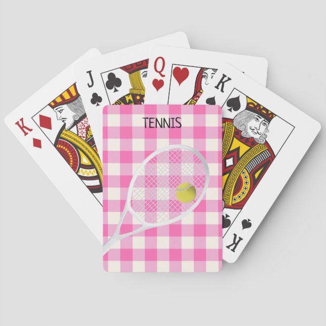 Gingham Modern Tennis Ball White Racket  Playing Cards (Back)