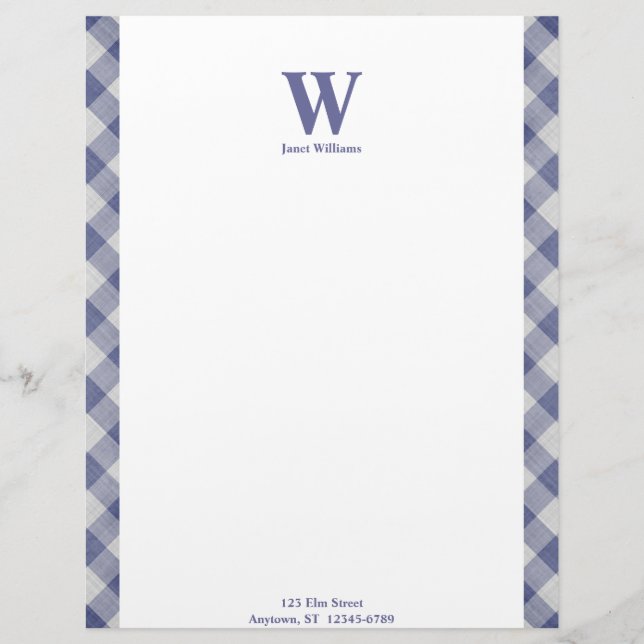Gingham Monogram Letterhead Template (Front)