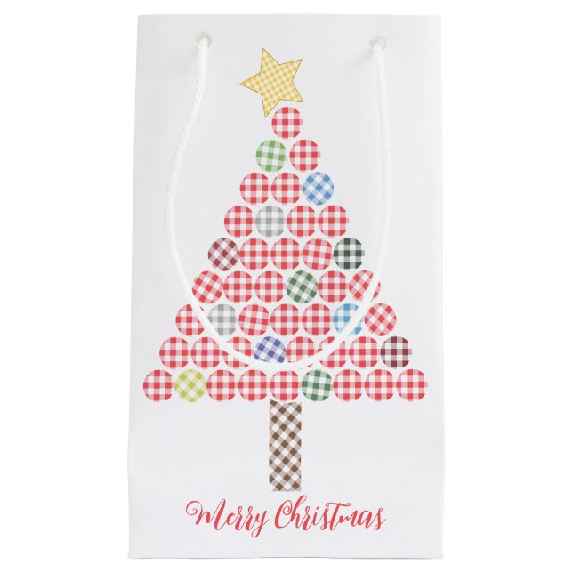 Gingham Multicolor Merry Christmas Tree   Small Gift Bag (Front)