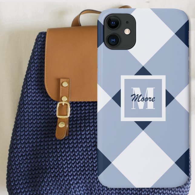 Gingham - Navy Blue and Light Blue Phone Case (Gingham - Navy Blue and Light Blue Phone Case by Leapfroglisics Shop)