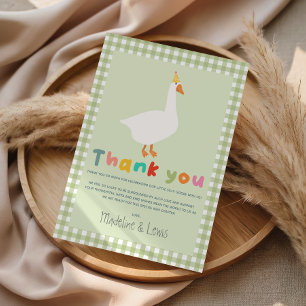 Gingham Neutral Silly Goose Cute Baby Shower Thank You Card