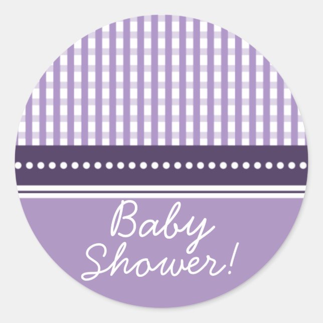 Gingham New Baby | Baby Shower Sticker :: Lilac (Front)