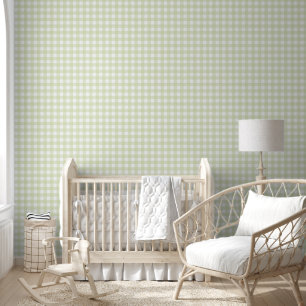 Gingham Oliva White  Wallpaper