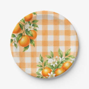 Gingham Orange A Little Cutie Citrus Baby Shower Paper Plate