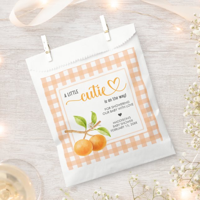 Gingham Orange Baby Shower Favour Bag (Clipped)