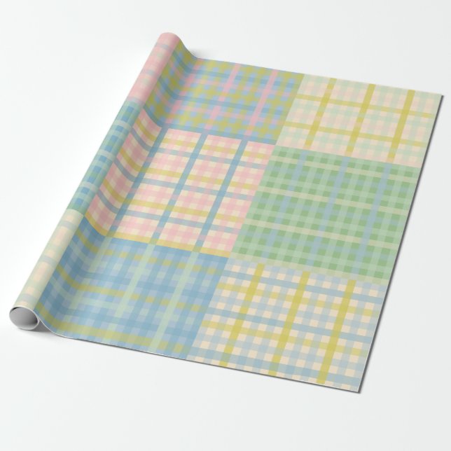 Gingham Patchwork Pastel Chequered Pattern Wrapping Paper (Unrolled)