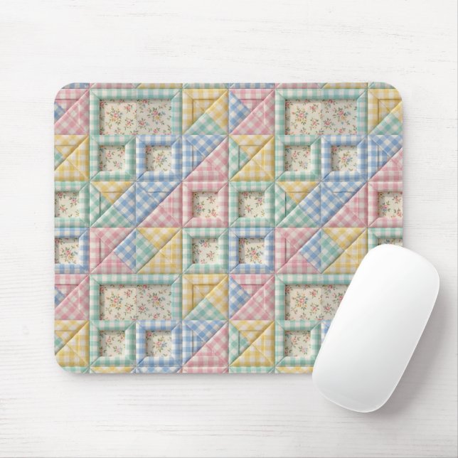 Gingham Patchwork Quilt Pattern Mouse Pad (With Mouse)