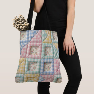 Gingham Patchwork Quilt Pattern Tote Bag