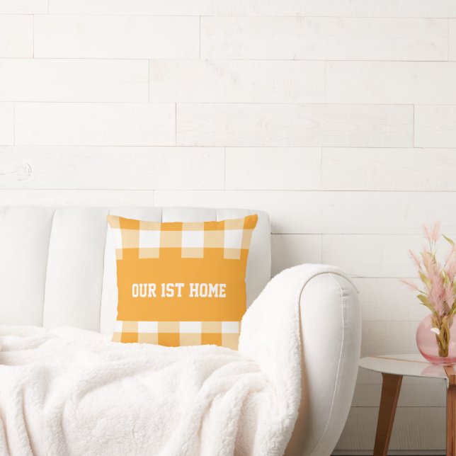 Gingham Pattern And Custom Text Throw Pillow (Couch)