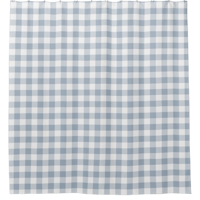 Gingham Pattern Coastal Checkered White Muted Blue Shower Curtain (Front)