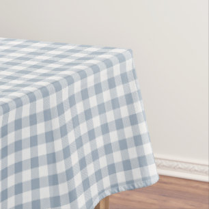 Gingham Pattern Coastal Chequered White Muted Blue Tablecloth