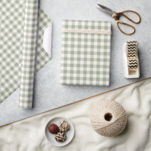 Gingham Pattern Cottagecore Chequered Beige Sage Wrapping Paper