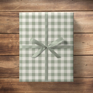 Gingham Pattern Cottagecore Chequered Beige Sage Wrapping Paper