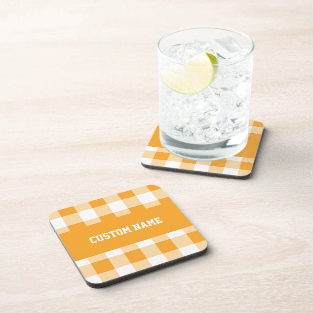 Gingham Pattern Custom Name  Coaster (Right Side)