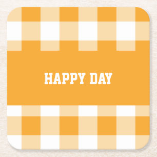 Gingham Pattern Happy Day  Square Paper Coaster