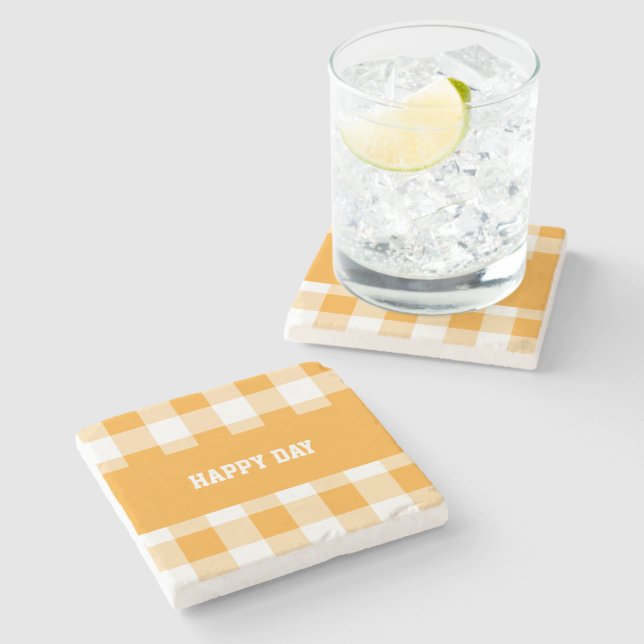 Gingham Pattern Happy Day  Stone Coaster (Side)