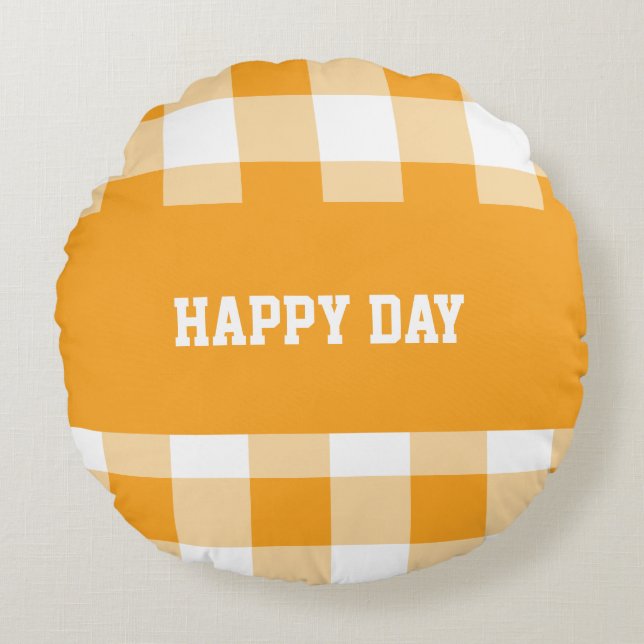 Gingham Pattern Happy Day Throw Pillow (Front)