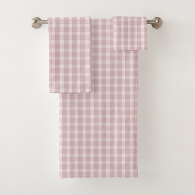 Gingham Pattern In Ballerina Preppy Pink Colours Bath Towel Set (Insitu)