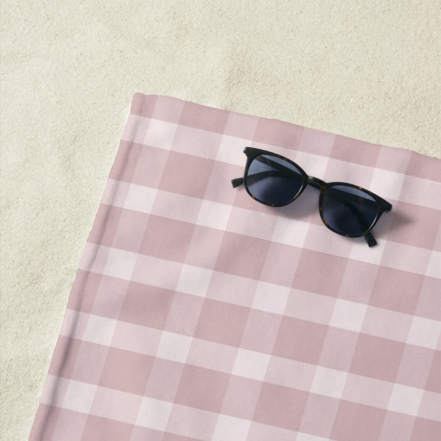 Gingham Pattern In Ballerina Preppy Pink Colours Beach Towel (In Situ)