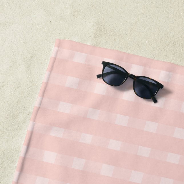 Gingham Pattern In Blush Pink And Pastel Peach Beach Towel (In Situ)