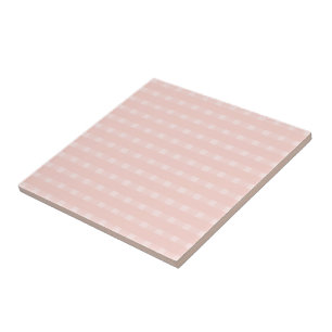 Gingham Pattern In Blush Pink And Pastel Peach Ceramic Tile