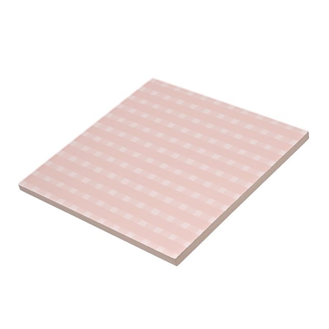 Gingham Pattern In Blush Pink And Pastel Peach Ceramic Tile (Side)