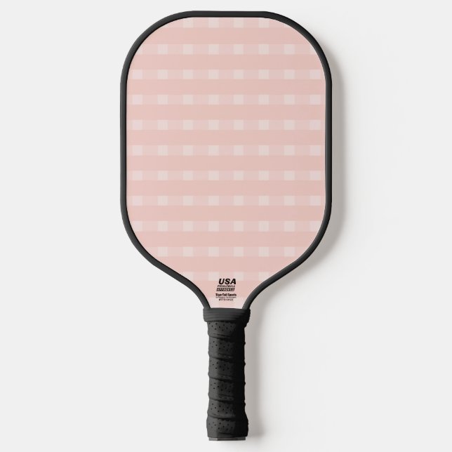 Gingham Pattern In Blush Pink And Pastel Peach Pickleball Paddle (Front)