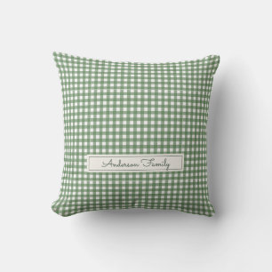 Gingham Pattern in Green with Family Name Cushion