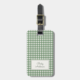 Gingham Pattern in Green with Name and Contact Luggage Tag