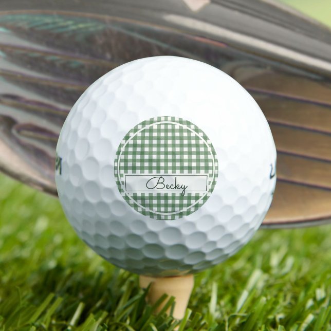 Gingham Pattern in Green with Name Golf Balls (Creator Uploaded)