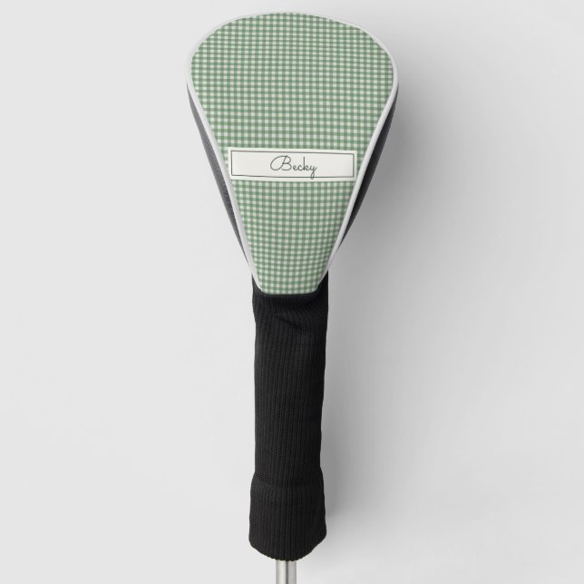 Gingham Pattern in Green with Name Golf Head Cover (Front)