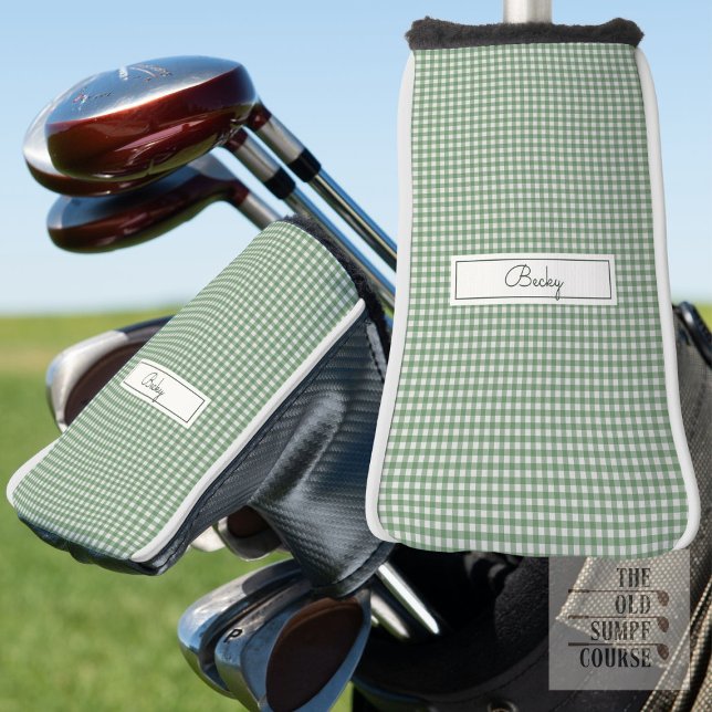 Gingham Pattern in Green with Name Golf Head Cover (Creator Uploaded)