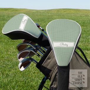Gingham Pattern in Green with Name Golf Head Cover