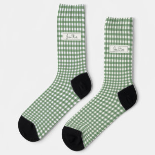 Gingham Pattern in Green with Name Socks