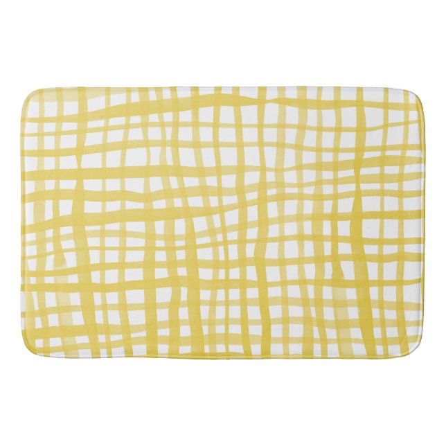 Gingham pattern in yellow bath mat (Front)