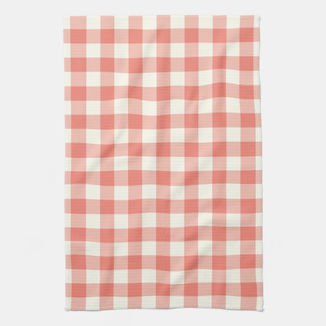 Gingham Pattern Kitchen Towel in Coral (Vertical)