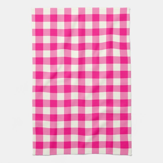 Gingham Pattern Kitchen Towel in Hot Pink (Vertical)