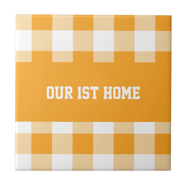 Gingham Pattern Our 1st Home Ceramic Tile (Front)