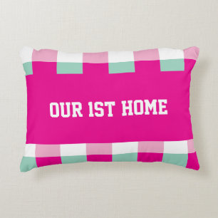 Gingham Pattern Our 1st Home Decorative Cushion