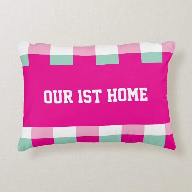 Gingham Pattern Our 1st Home Decorative Cushion (Front)
