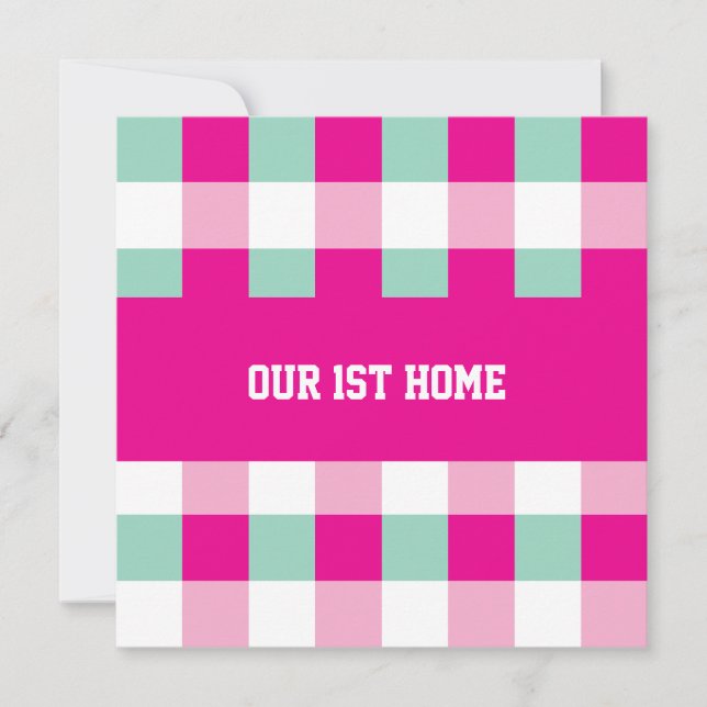 Gingham Pattern Our 1st Home Invitation (Front)