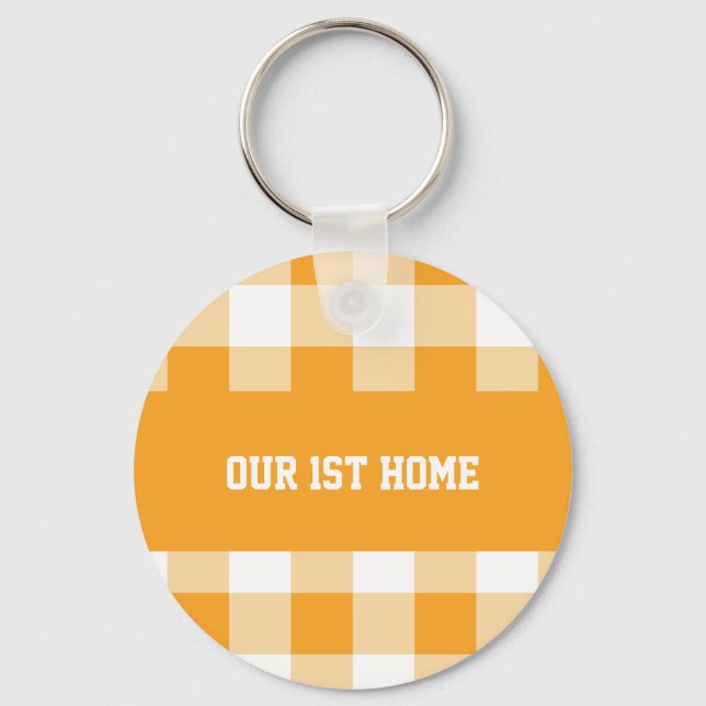 Gingham Pattern Our 1st Home Key Ring (Front)