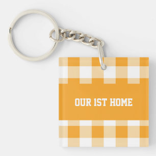 Gingham Pattern Our 1st Home Key Ring
