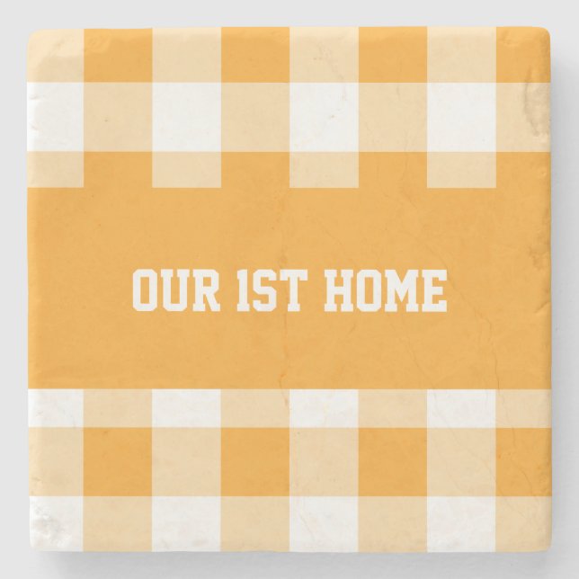 Gingham Pattern Our 1st Home Stone Coaster (Front)