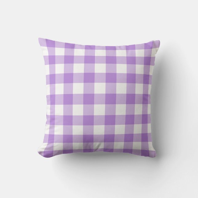 Gingham pattern purple and white throw pillow (Front)