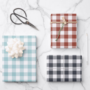 Gingham Pattern Set Fall Holiday Wrapping Paper Sheet