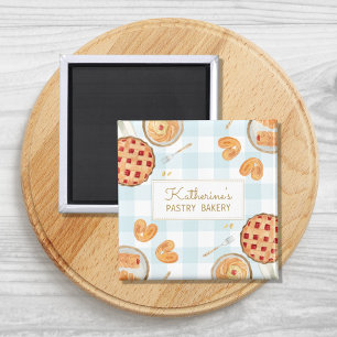 Gingham Pattern Watercolor Pastries Baking Bakery Magnet