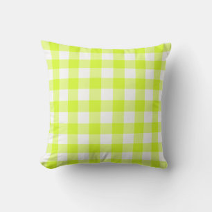 Gingham pattern white and lime green throw pillow